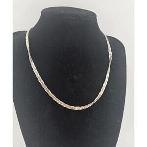 16in Sterling Silver 4mm Braided Herringbone Chain Link Necklace